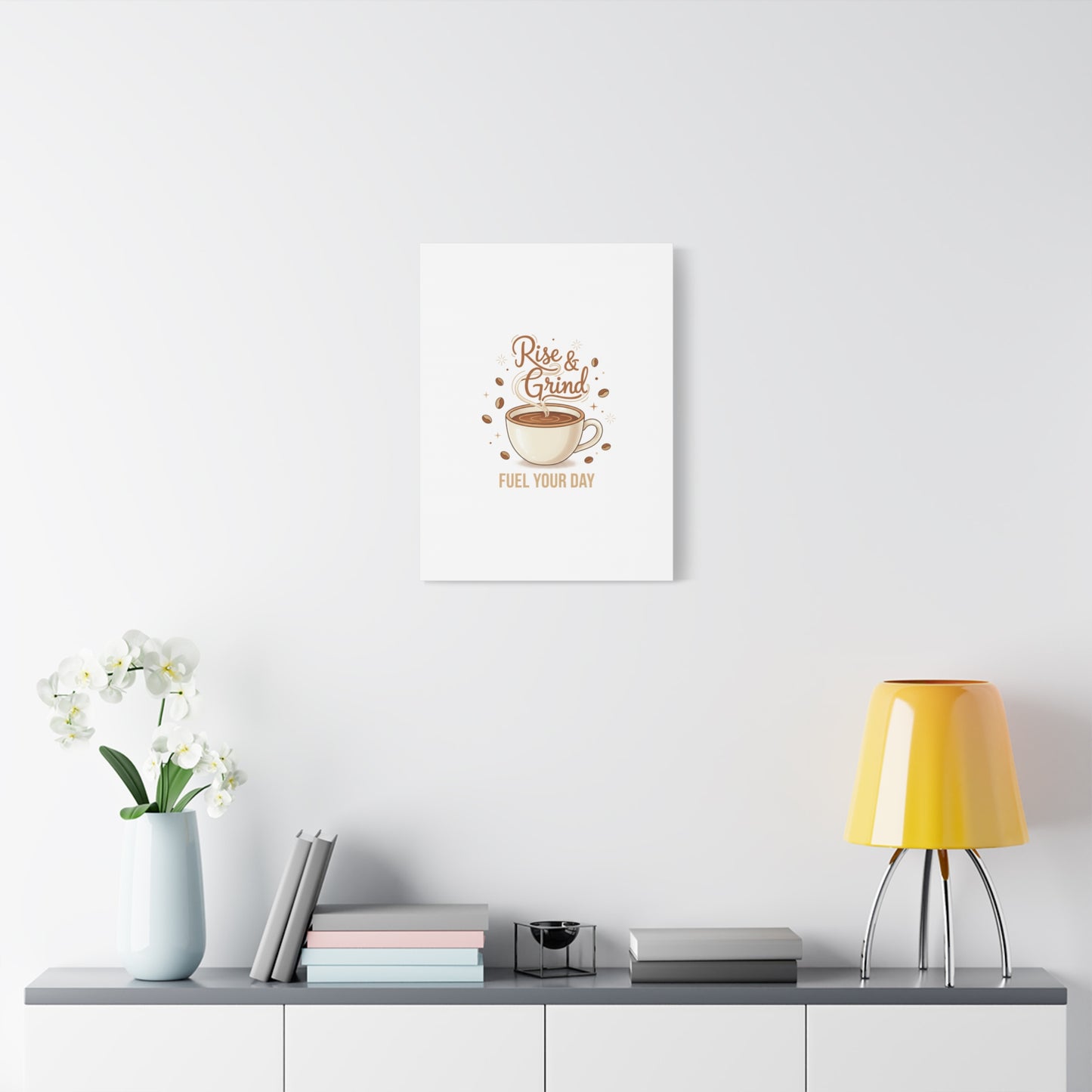 Rise & Grind Fuel Your Day Canvas, Coffee Caffeine Decor | Espresso Joke, Cafe Art