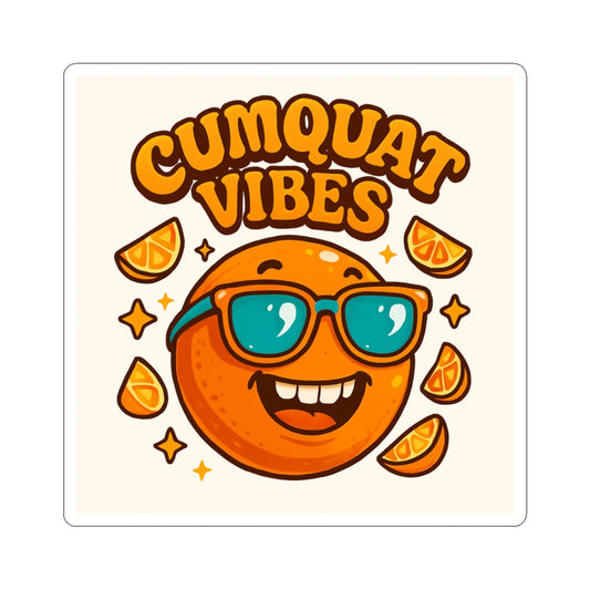 Cumquat Vibes Kiss-Cut Sticker — Retro Sunglasses Orange Fruit Decal