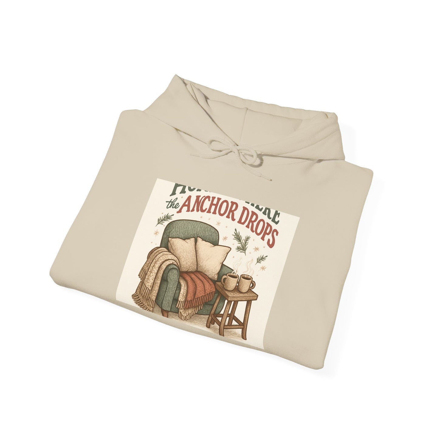 Cozy Reading Nook Hoodie — "When Anchor Drops" Vintage Book & Armchair Design