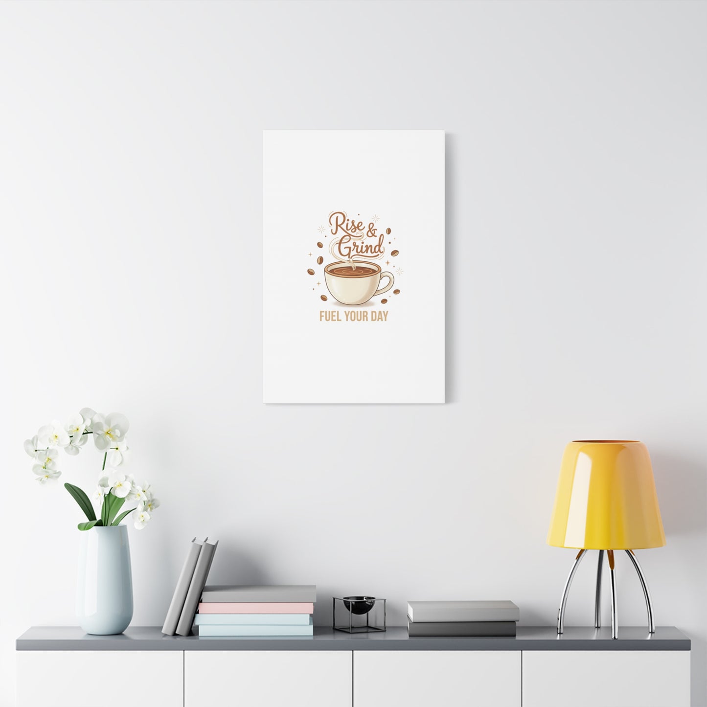 Rise & Grind Fuel Your Day Canvas, Coffee Caffeine Decor | Espresso Joke, Cafe Art