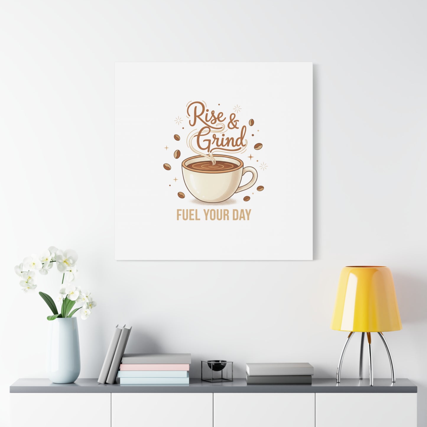 Rise & Grind Fuel Your Day Canvas, Coffee Caffeine Decor | Espresso Joke, Cafe Art