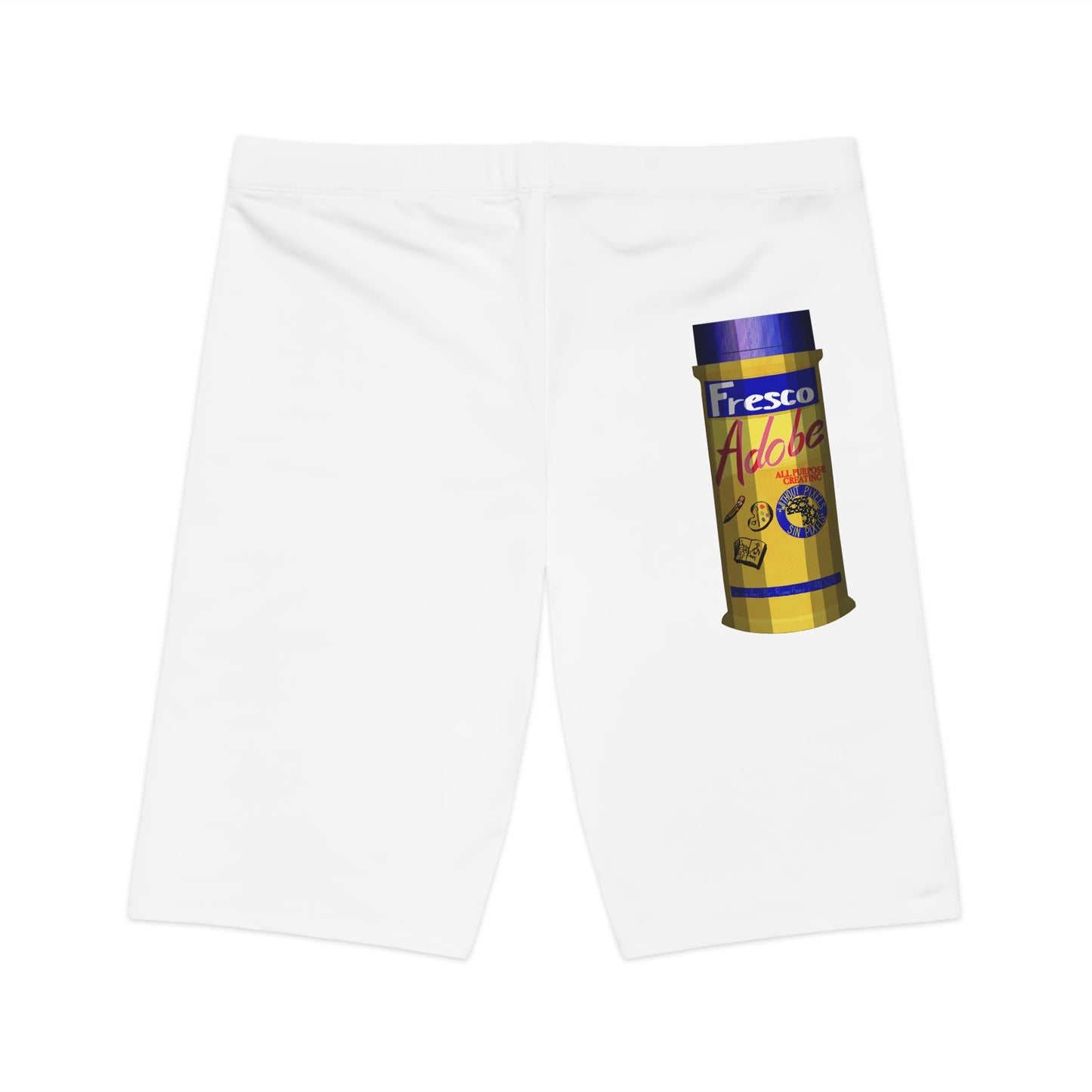 Bike Shorts — 'Combat Vibes' White Athletic Biker Shorts with Adobo Can Graphic