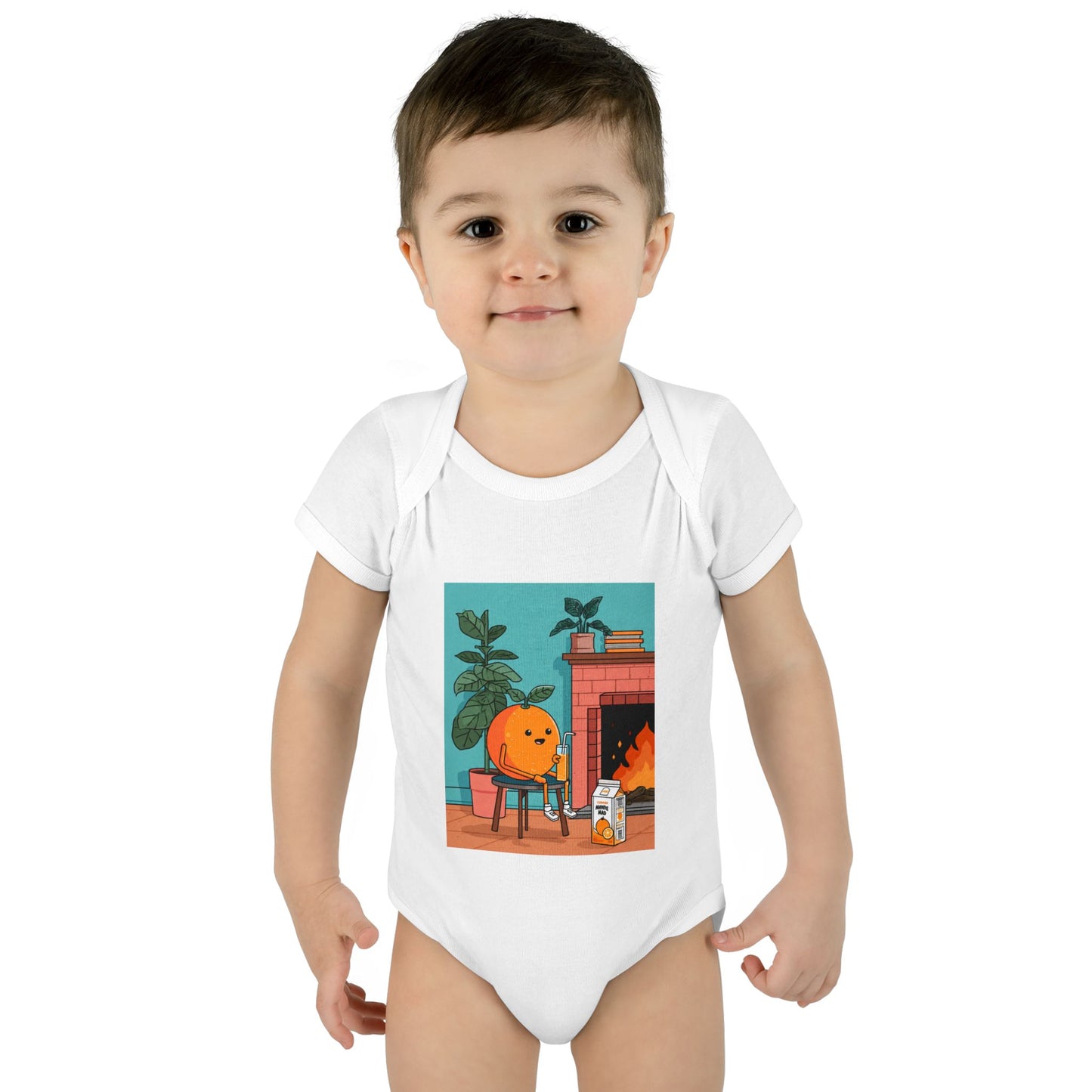 Infant Bodysuit — Cozy Smiley Orange by Fireplace Baby Onesie