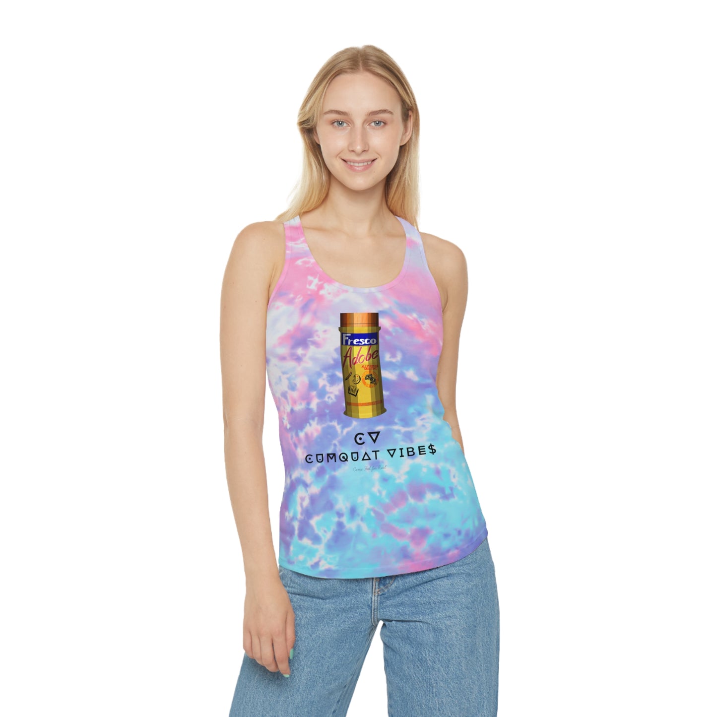 Cumquat Vibes Tie Dye Racerback Tank — Adobe Fresco Inspired, Relaxed Fit