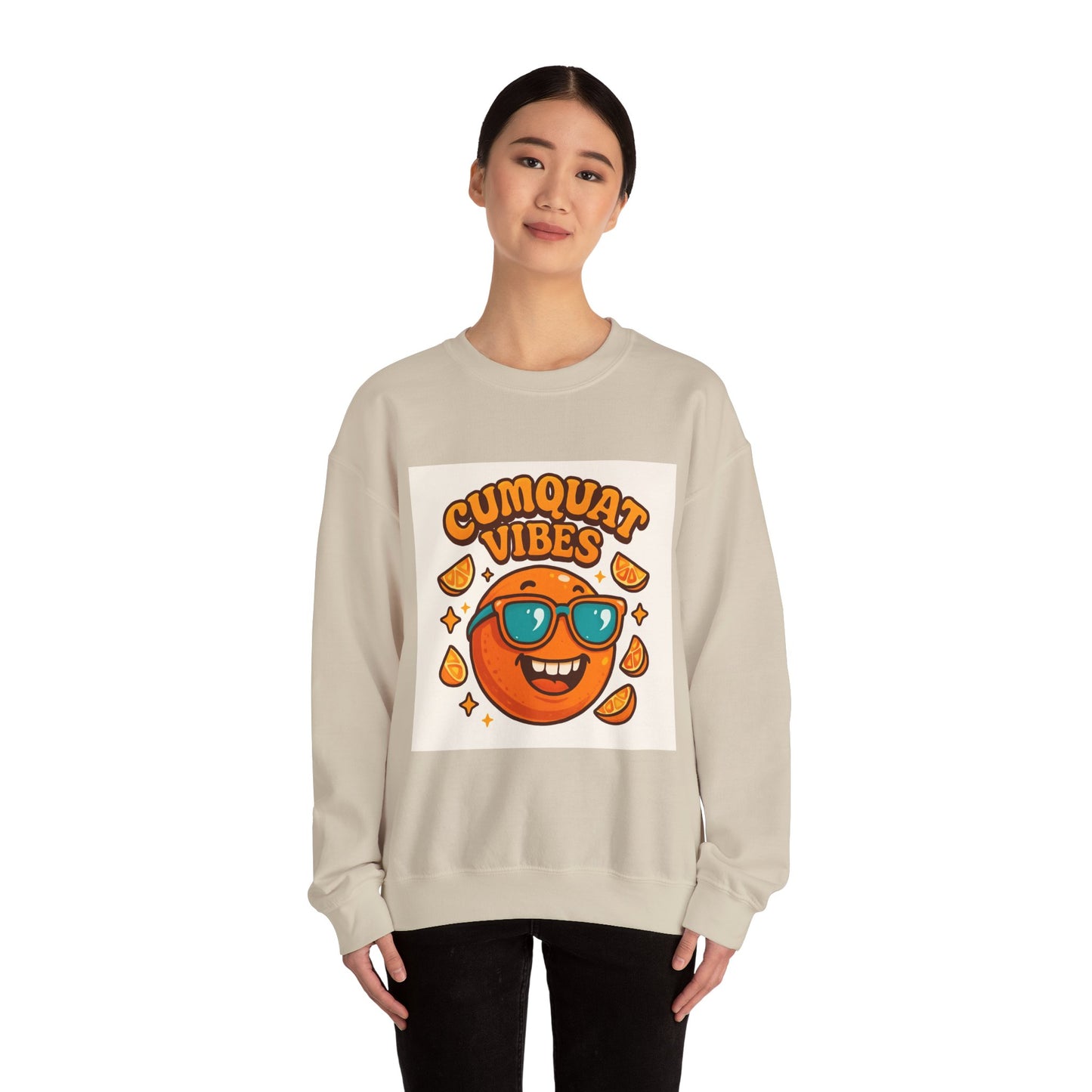 Sweatshirt — "Cumquat Vibes" Cute Sunglasses Orange Graphic Crewneck