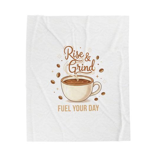 Rise & Grind Coffee Illustration Velveteen Blanket | caffeine design