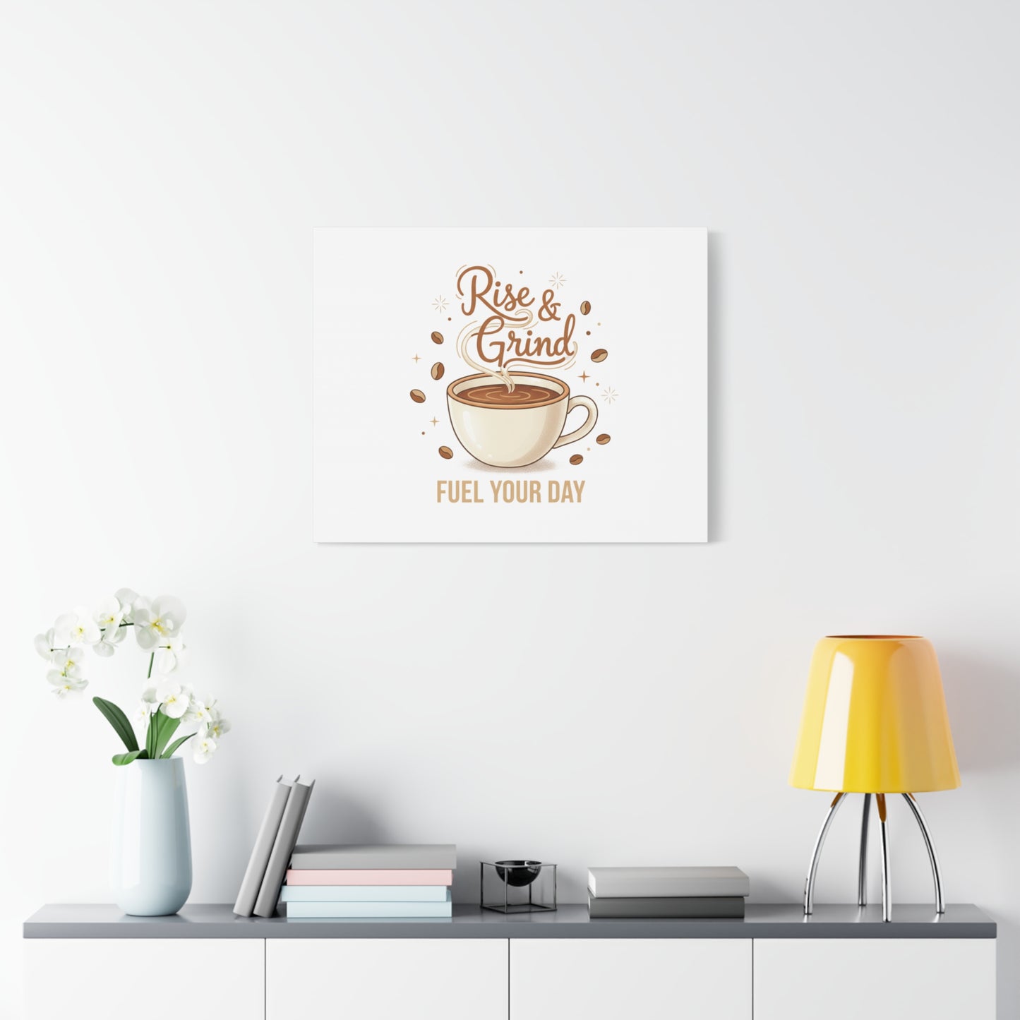 Rise & Grind Fuel Your Day Canvas, Coffee Caffeine Decor | Espresso Joke, Cafe Art