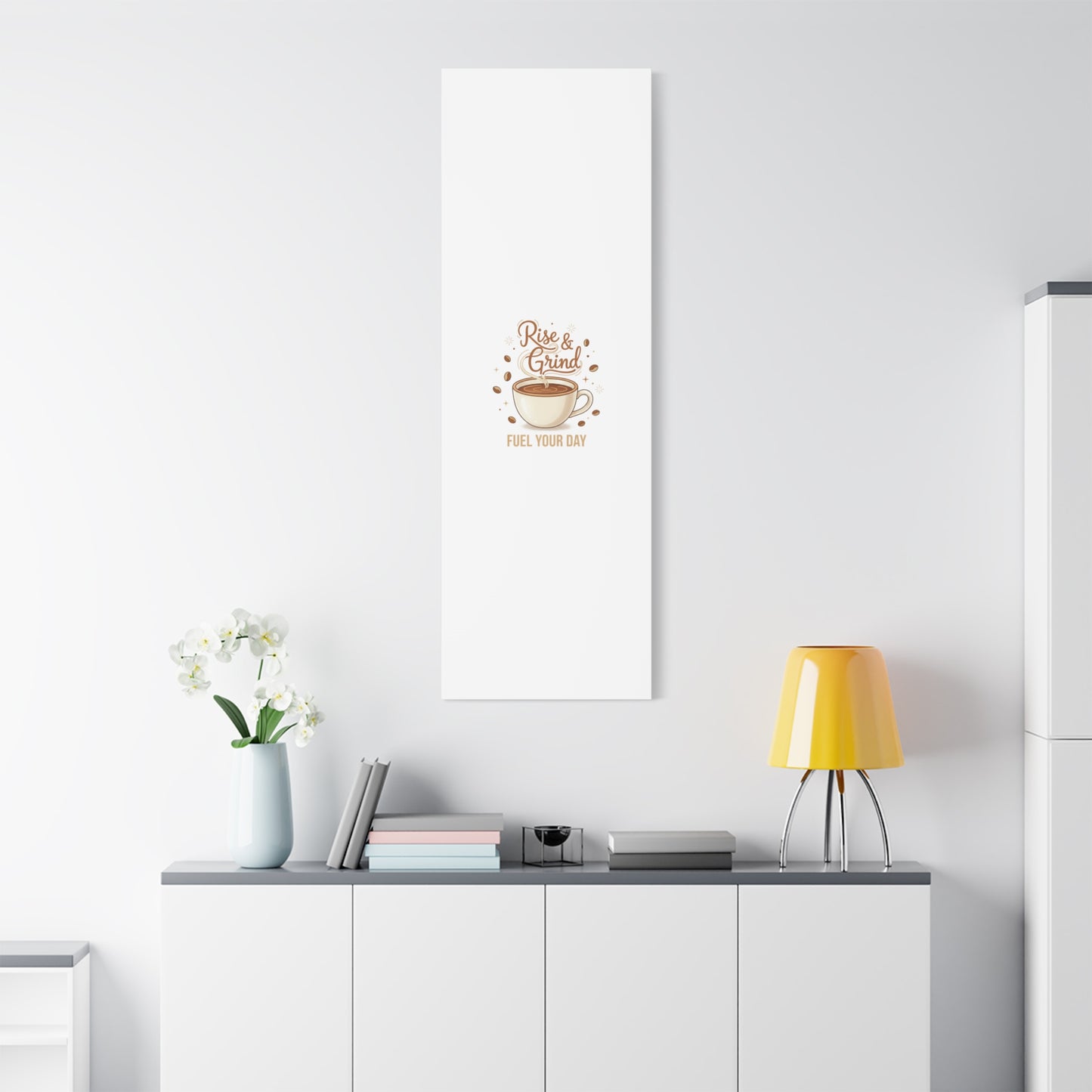 Rise & Grind Fuel Your Day Canvas, Coffee Caffeine Decor | Espresso Joke, Cafe Art
