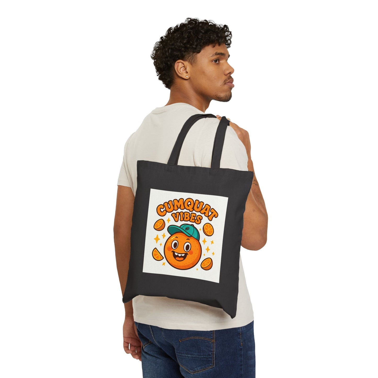 Clementine "Cumquat Vibes" Cute Citrus Canvas Tote — Funny Fruit Market Bag