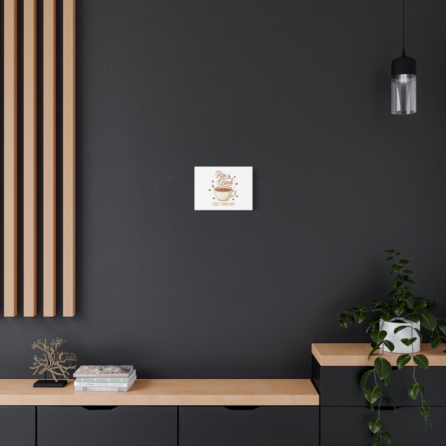Rise & Grind Fuel Your Day Canvas, Coffee Caffeine Decor | Espresso Joke, Cafe Art