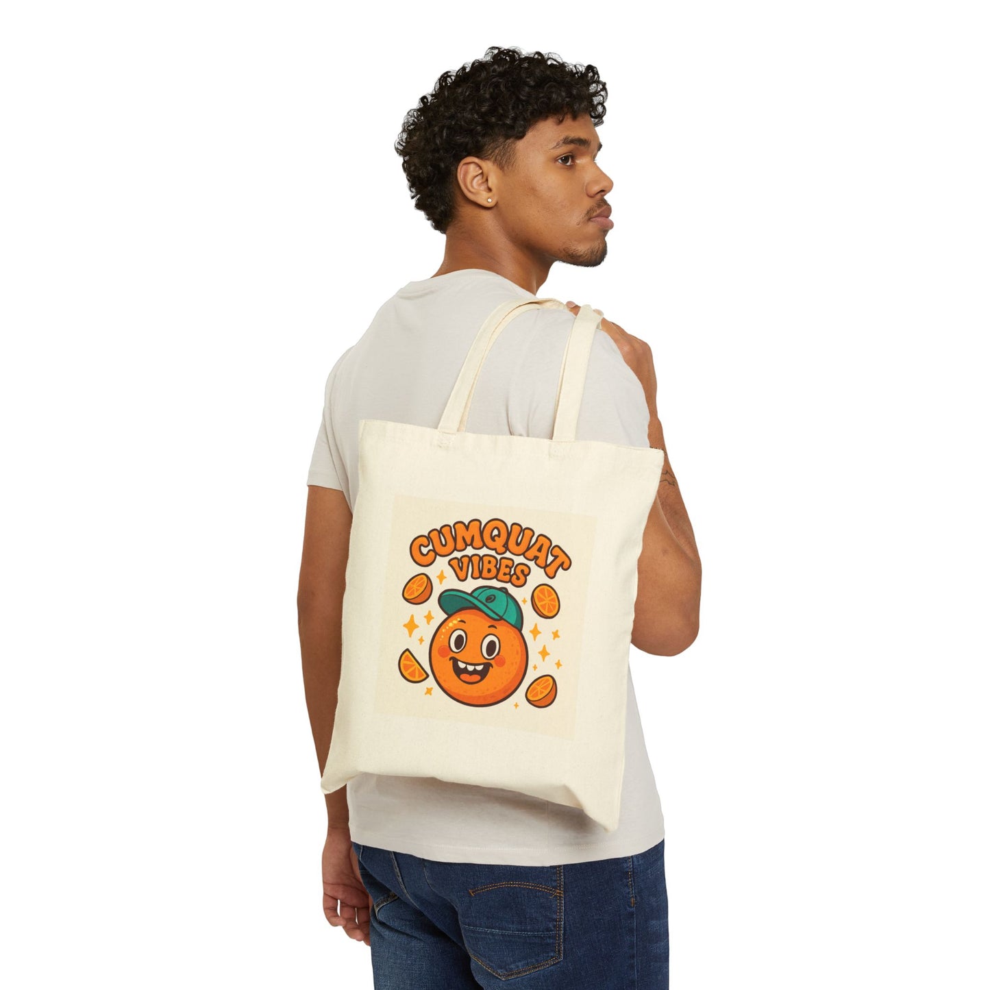 Clementine "Cumquat Vibes" Cute Citrus Canvas Tote — Funny Fruit Market Bag