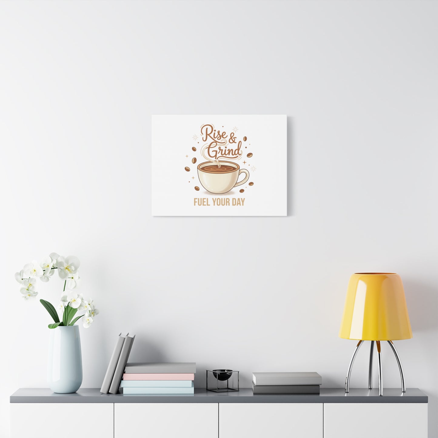 Rise & Grind Fuel Your Day Canvas, Coffee Caffeine Decor | Espresso Joke, Cafe Art