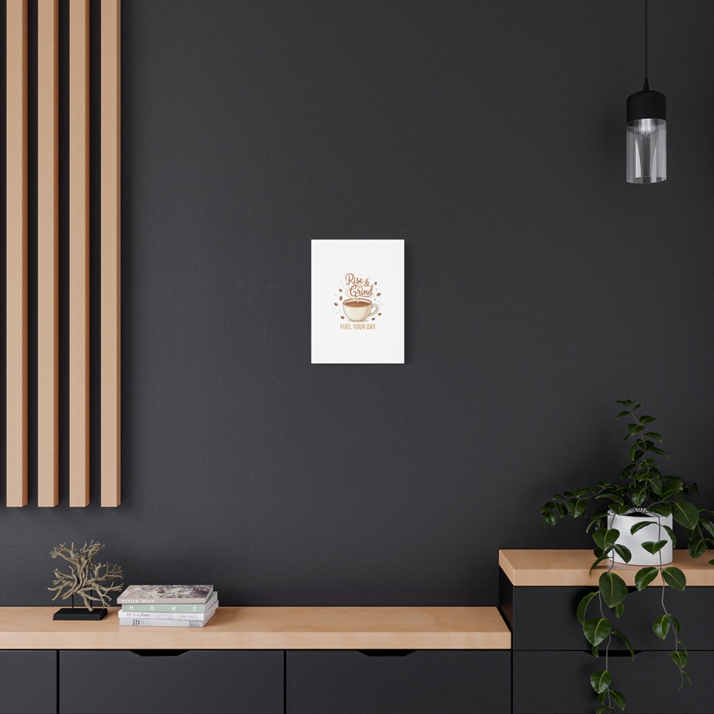 Rise & Grind Fuel Your Day Canvas, Coffee Caffeine Decor | Espresso Joke, Cafe Art
