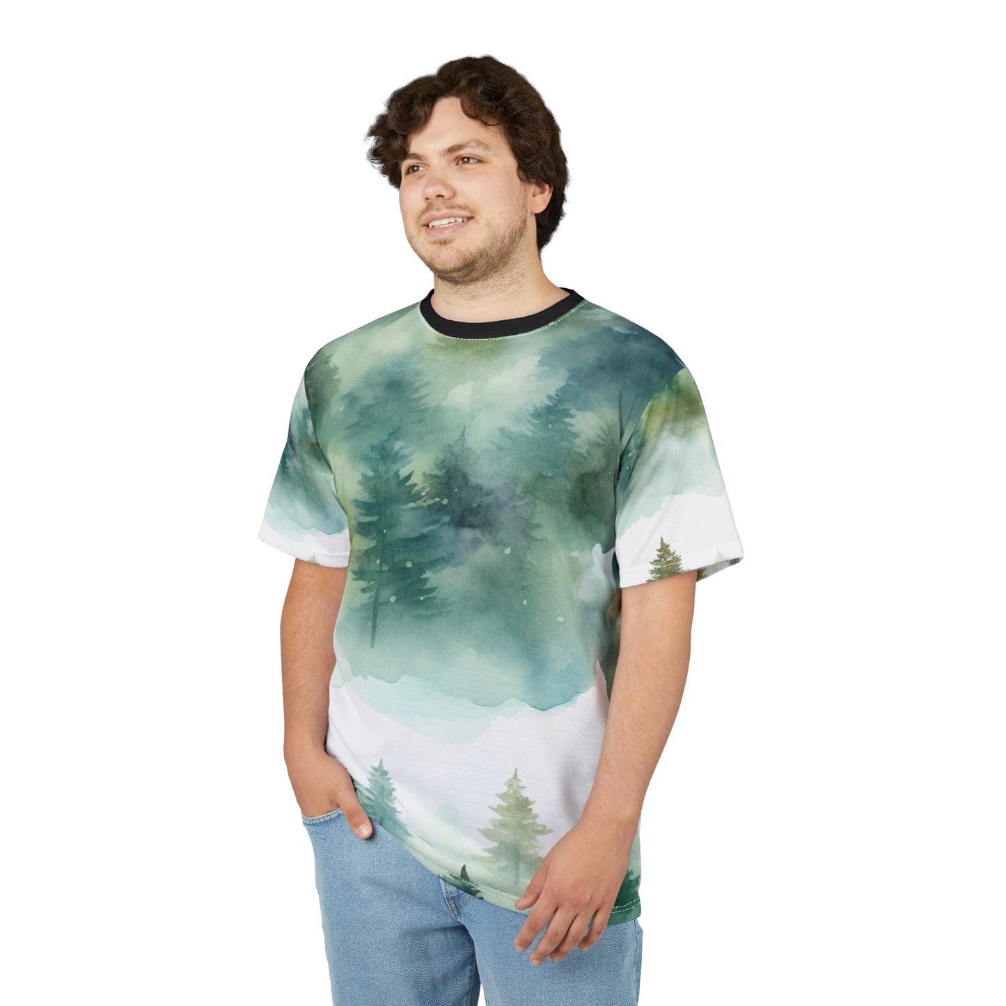 Watercolor Green Wash Tee — Lightweight Painterly Crew Shirt