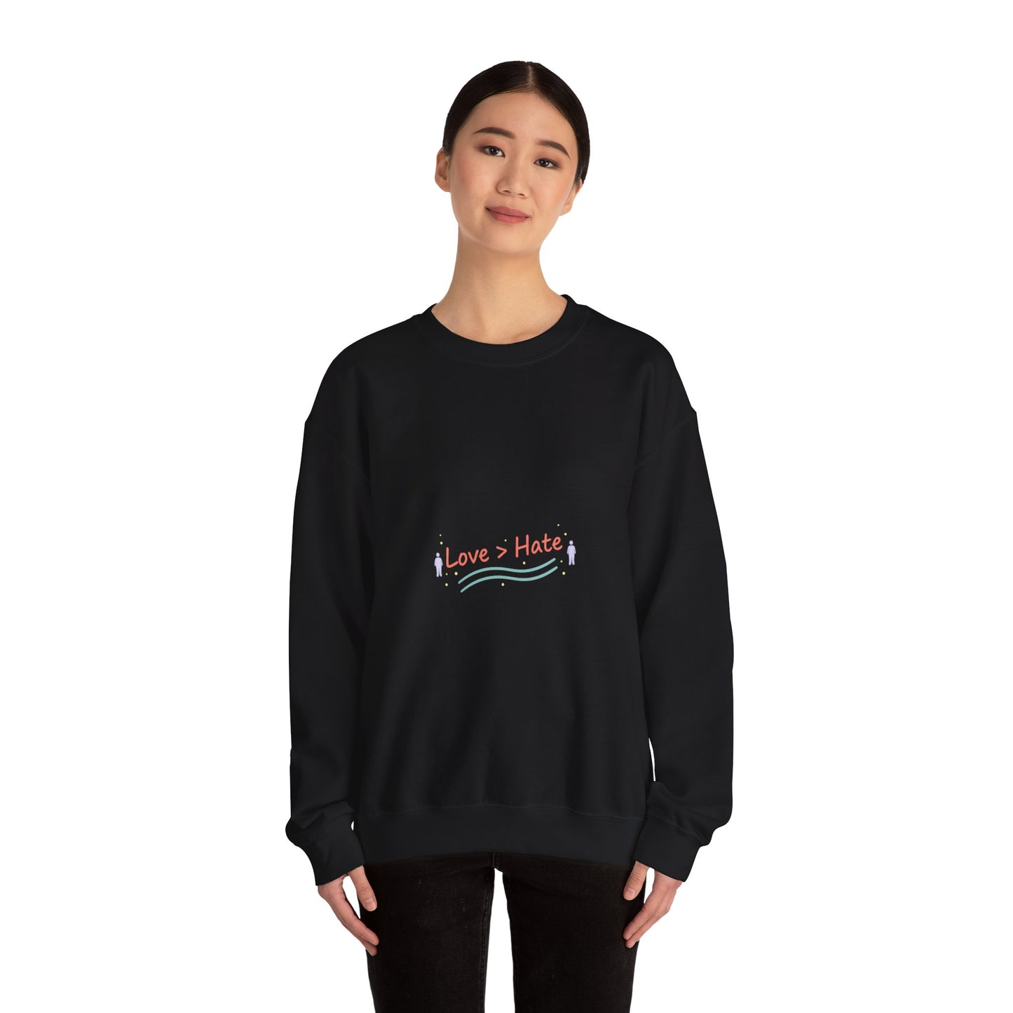 Love > Hate Crewneck Sweatshirt | minimal vibes slogan, casual mood design