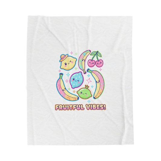 Fruitful Vibes Pop Fruit Print Blanket | Pop Art Citrus, Doodle Bananas