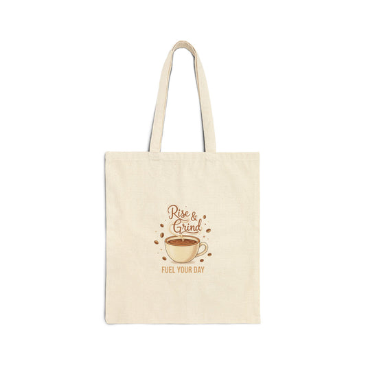 Rise & Grind Coffee Tote | Canvas Tote, Caffeine Humor, Minimalist Cafe Design