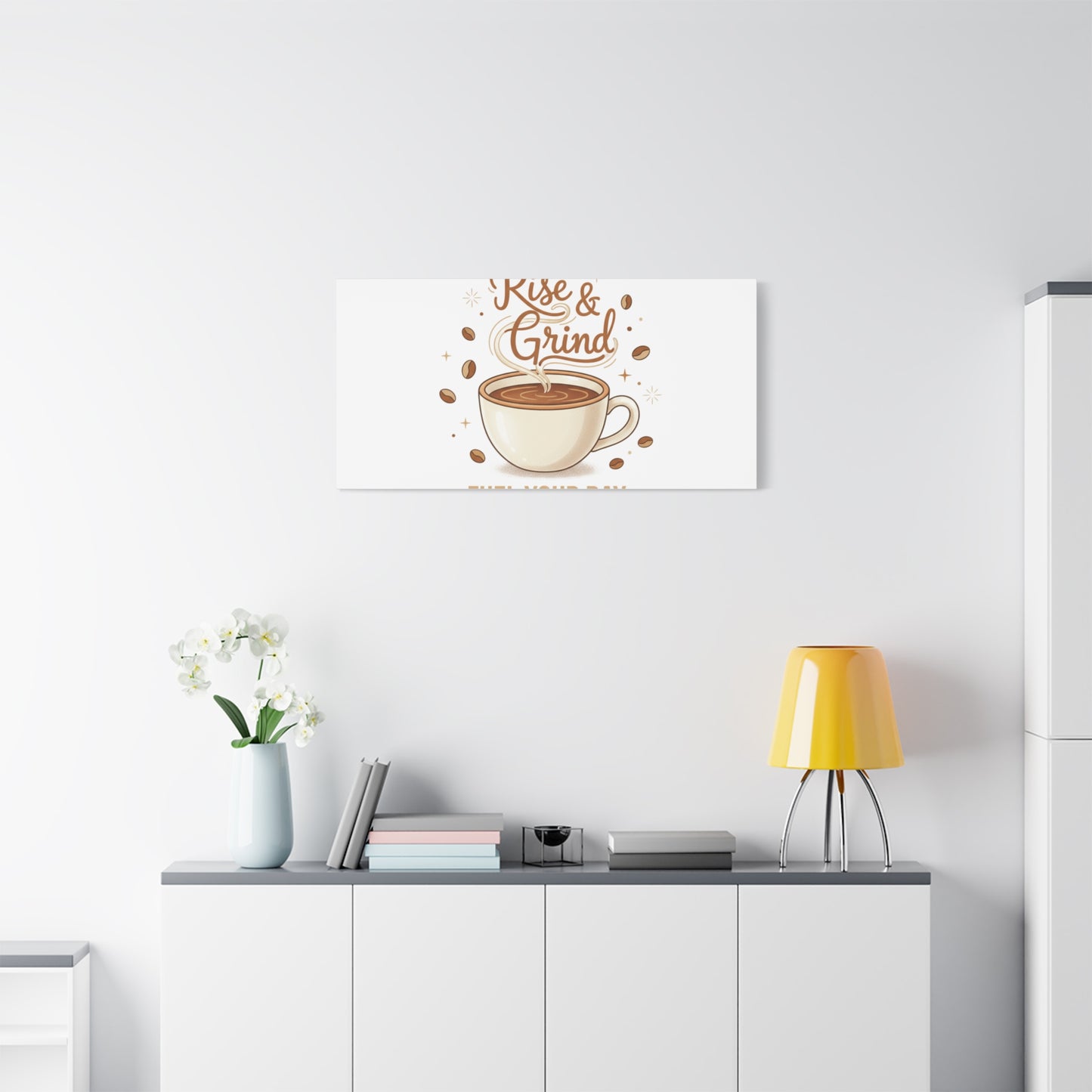 Rise & Grind Fuel Your Day Canvas, Coffee Caffeine Decor | Espresso Joke, Cafe Art