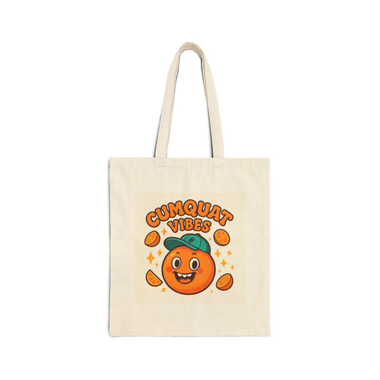 Clementine "Cumquat Vibes" Cute Citrus Canvas Tote — Funny Fruit Market Bag