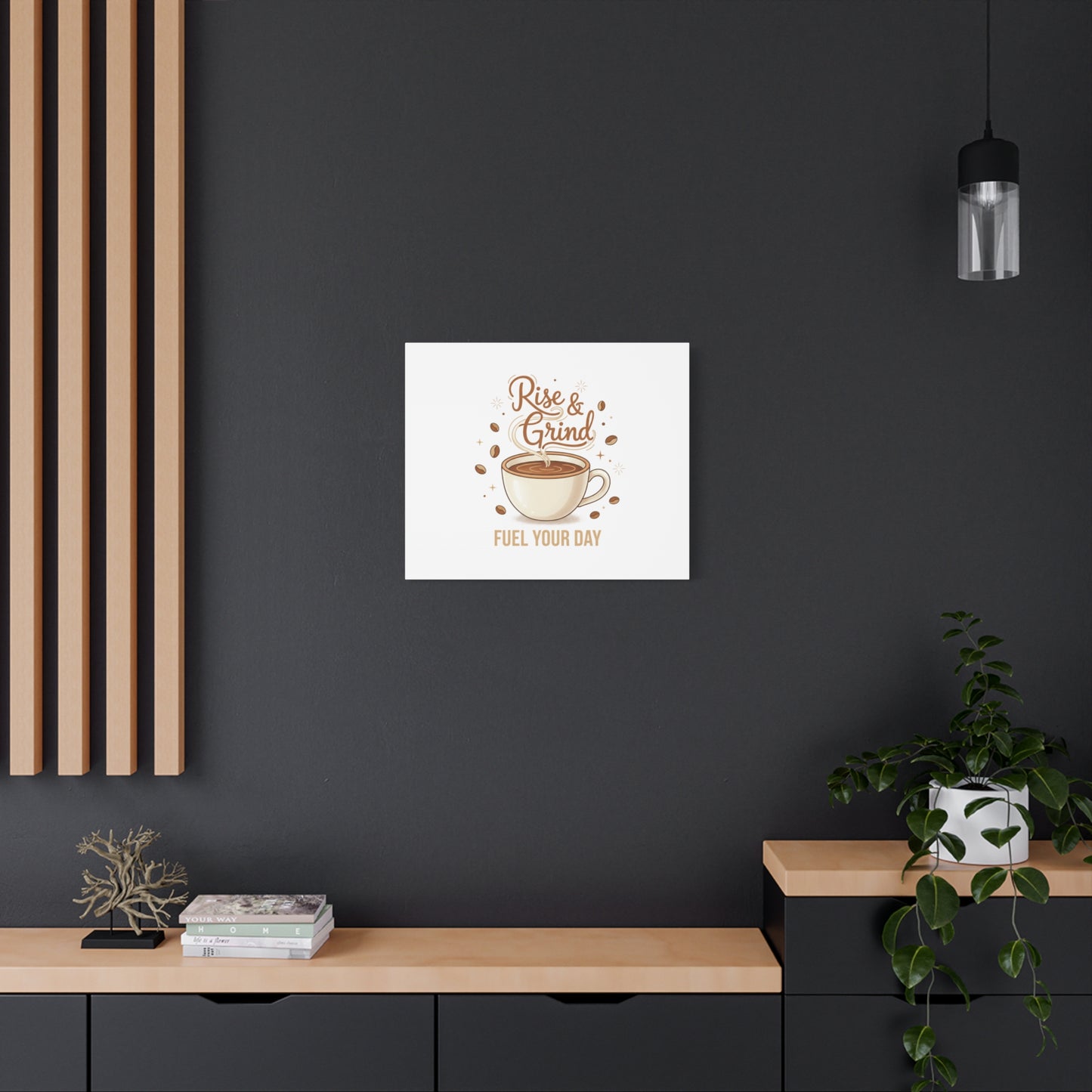 Rise & Grind Fuel Your Day Canvas, Coffee Caffeine Decor | Espresso Joke, Cafe Art