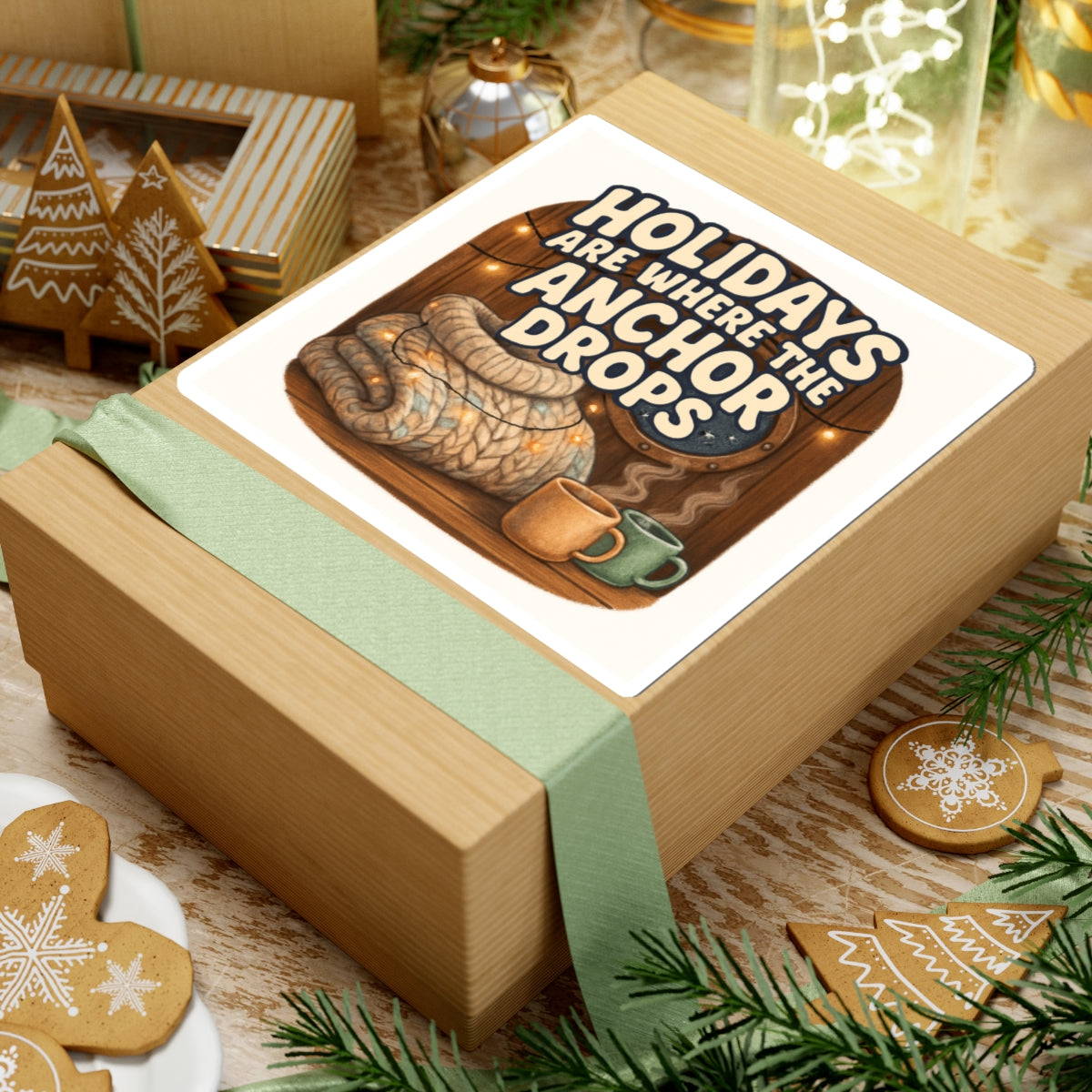 Sticker — “Holidays Are Where the Anchor Drops” Cozy Nautical Sticker