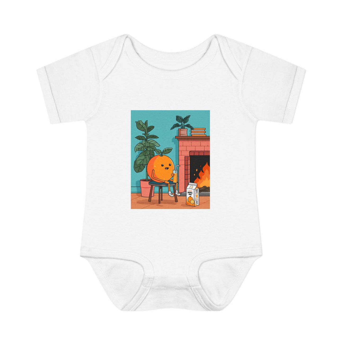 Infant Bodysuit — Cozy Smiley Orange by Fireplace Baby Onesie