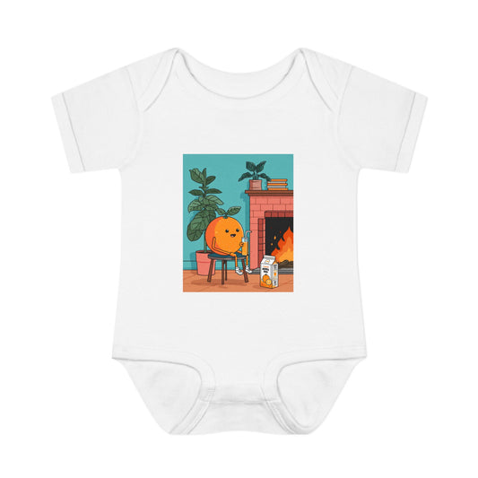 Infant Bodysuit — Cozy Smiley Orange by Fireplace Baby Onesie