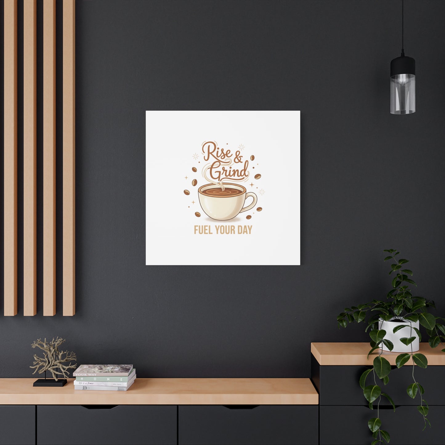 Rise & Grind Fuel Your Day Canvas, Coffee Caffeine Decor | Espresso Joke, Cafe Art