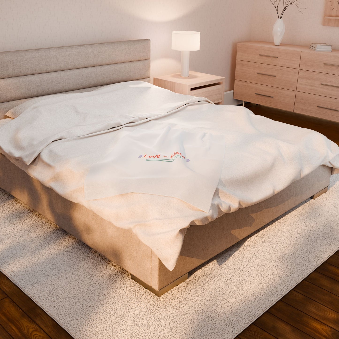 Love > Hate Blanket | Minimal vibes slogan, casual pastel typography