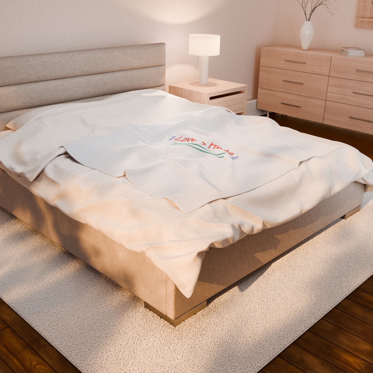 Love > Hate Blanket | Minimal vibes slogan, casual pastel typography