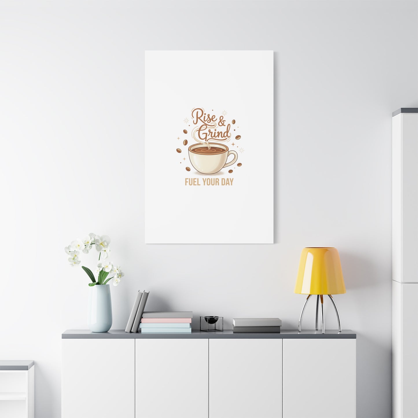 Rise & Grind Fuel Your Day Canvas, Coffee Caffeine Decor | Espresso Joke, Cafe Art