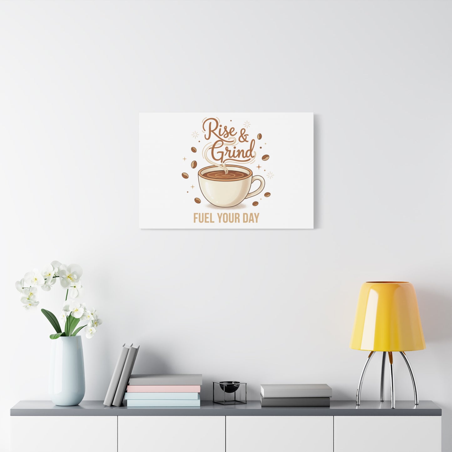 Rise & Grind Fuel Your Day Canvas, Coffee Caffeine Decor | Espresso Joke, Cafe Art