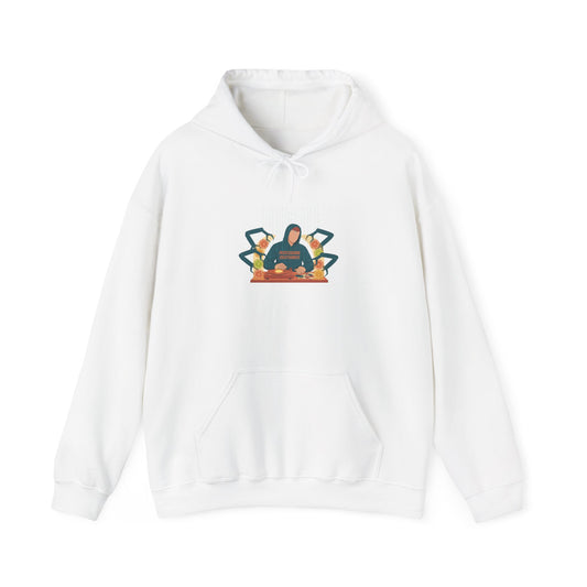 quiet deer print hoodie | neutral spotted pattern, minimal woodland design