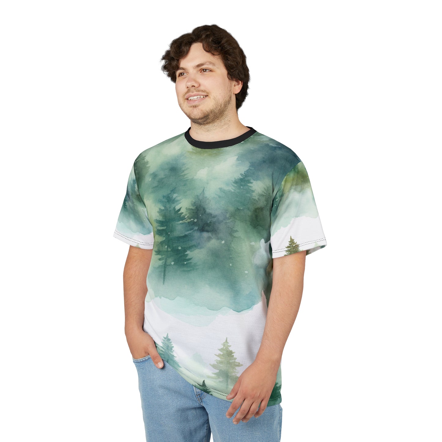 Watercolor Green Wash Tee — Lightweight Painterly Crew Shirt