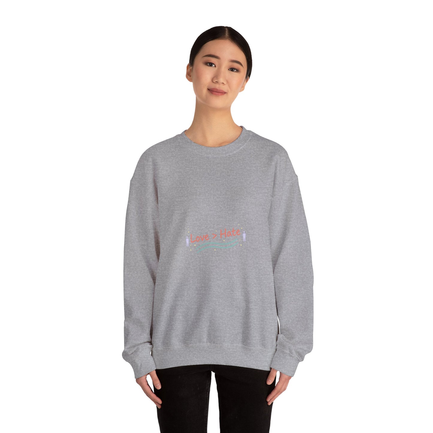 Love > Hate Crewneck Sweatshirt | minimal vibes slogan, casual mood design