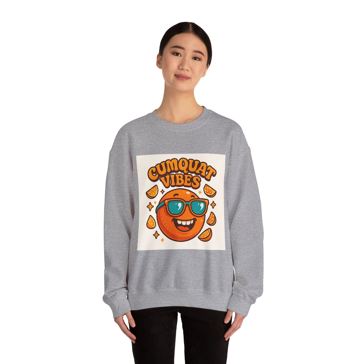 Sweatshirt — "Cumquat Vibes" Cute Sunglasses Orange Graphic Crewneck