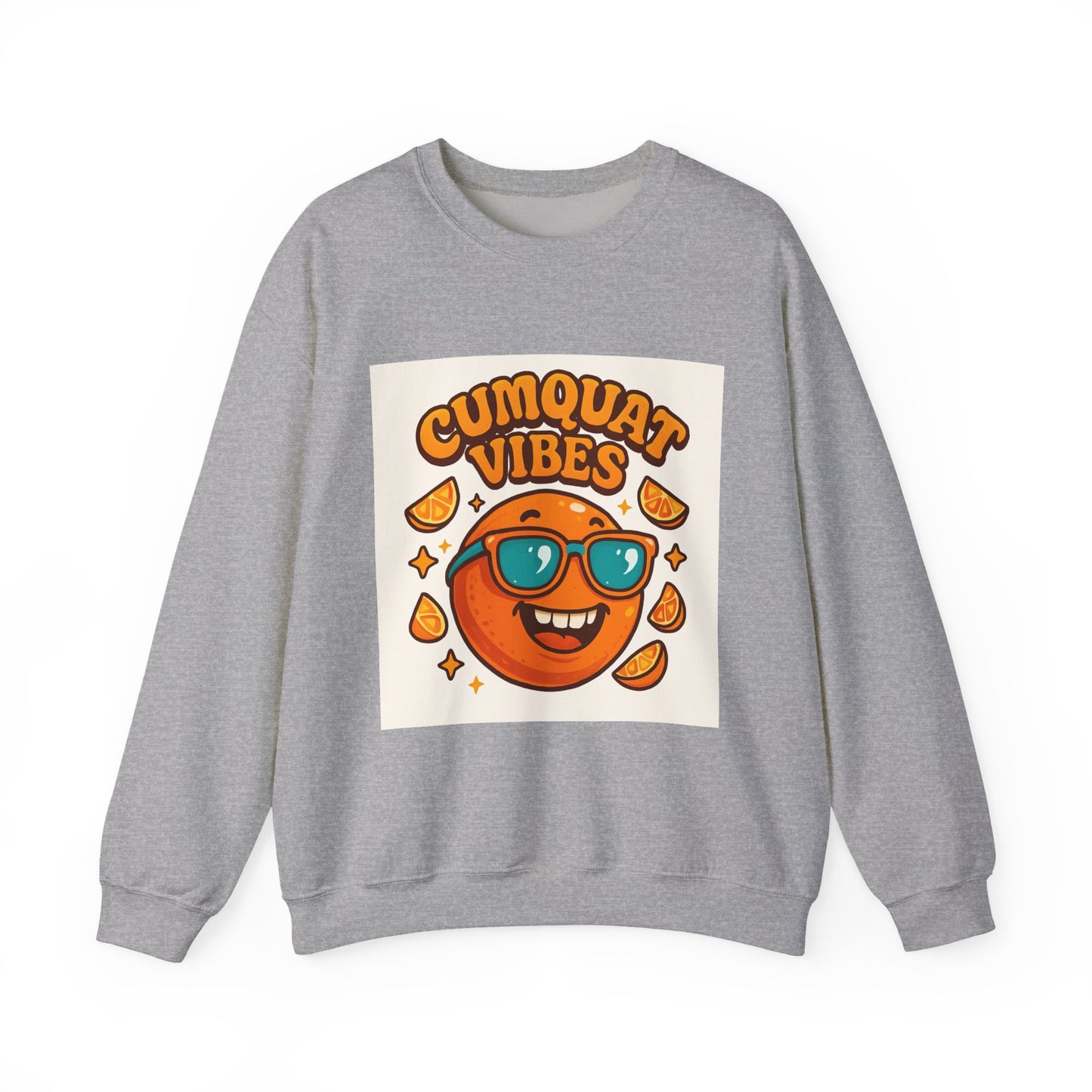 Sweatshirt — "Cumquat Vibes" Cute Sunglasses Orange Graphic Crewneck