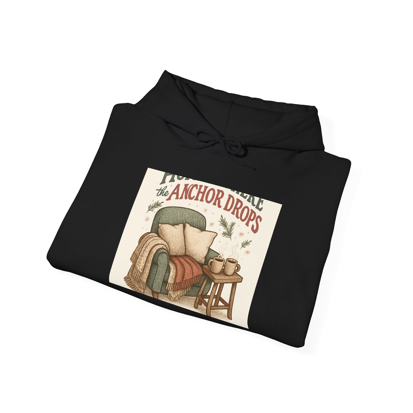 Cozy Reading Nook Hoodie — "When Anchor Drops" Vintage Book & Armchair Design