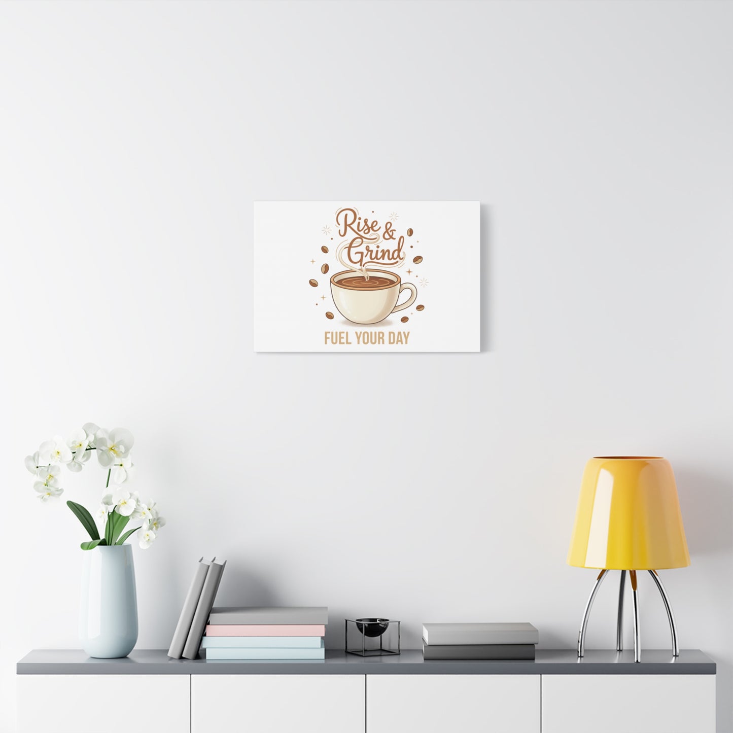 Rise & Grind Fuel Your Day Canvas, Coffee Caffeine Decor | Espresso Joke, Cafe Art