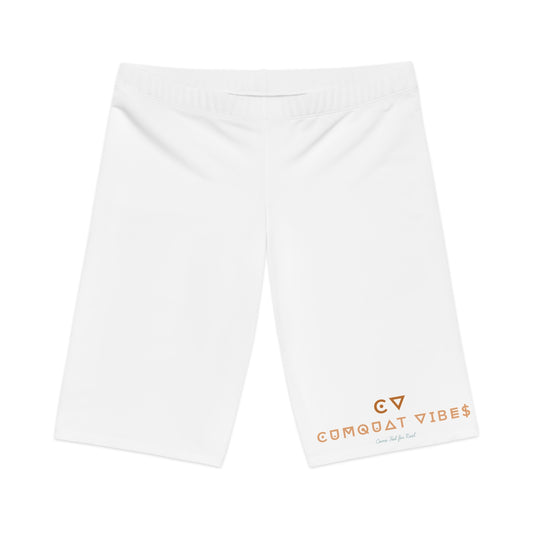 Bike Shorts — 'Combat Vibes' White Athletic Biker Shorts with Adobo Can Graphic