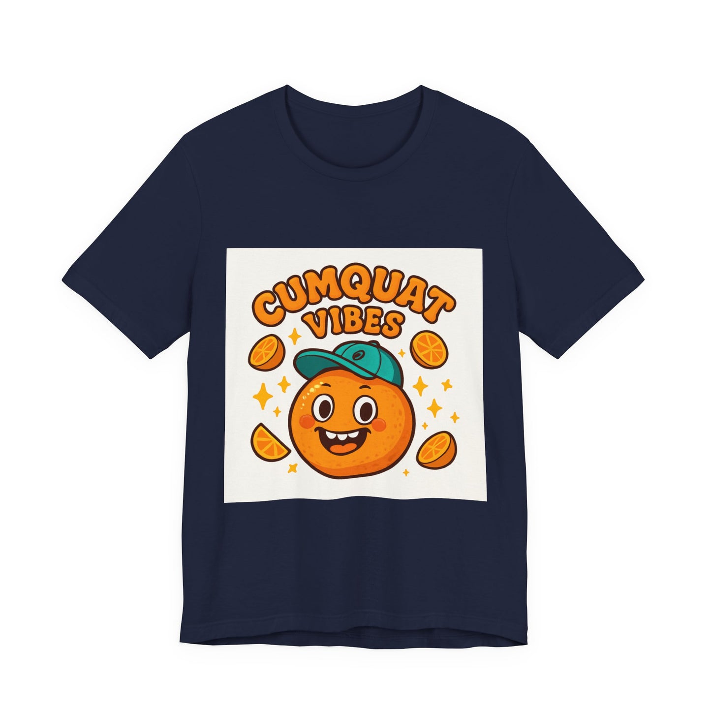 Citrus Cartoon Tee — "Cumquat Vibes" Funny Fruit Graphic T-Shirt