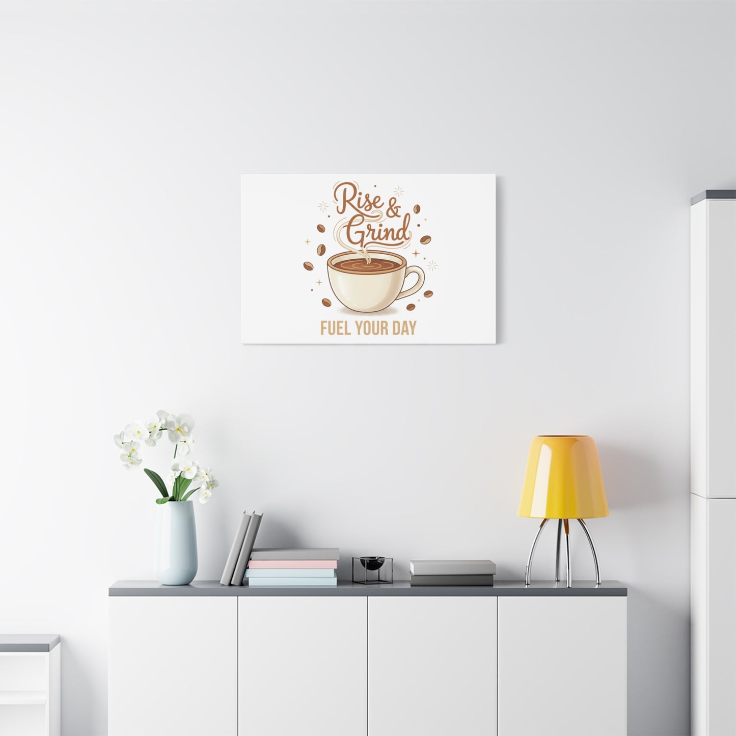 Rise & Grind Fuel Your Day Canvas, Coffee Caffeine Decor | Espresso Joke, Cafe Art