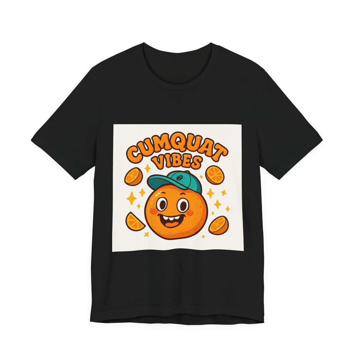 Citrus Cartoon Tee — "Cumquat Vibes" Funny Fruit Graphic T-Shirt