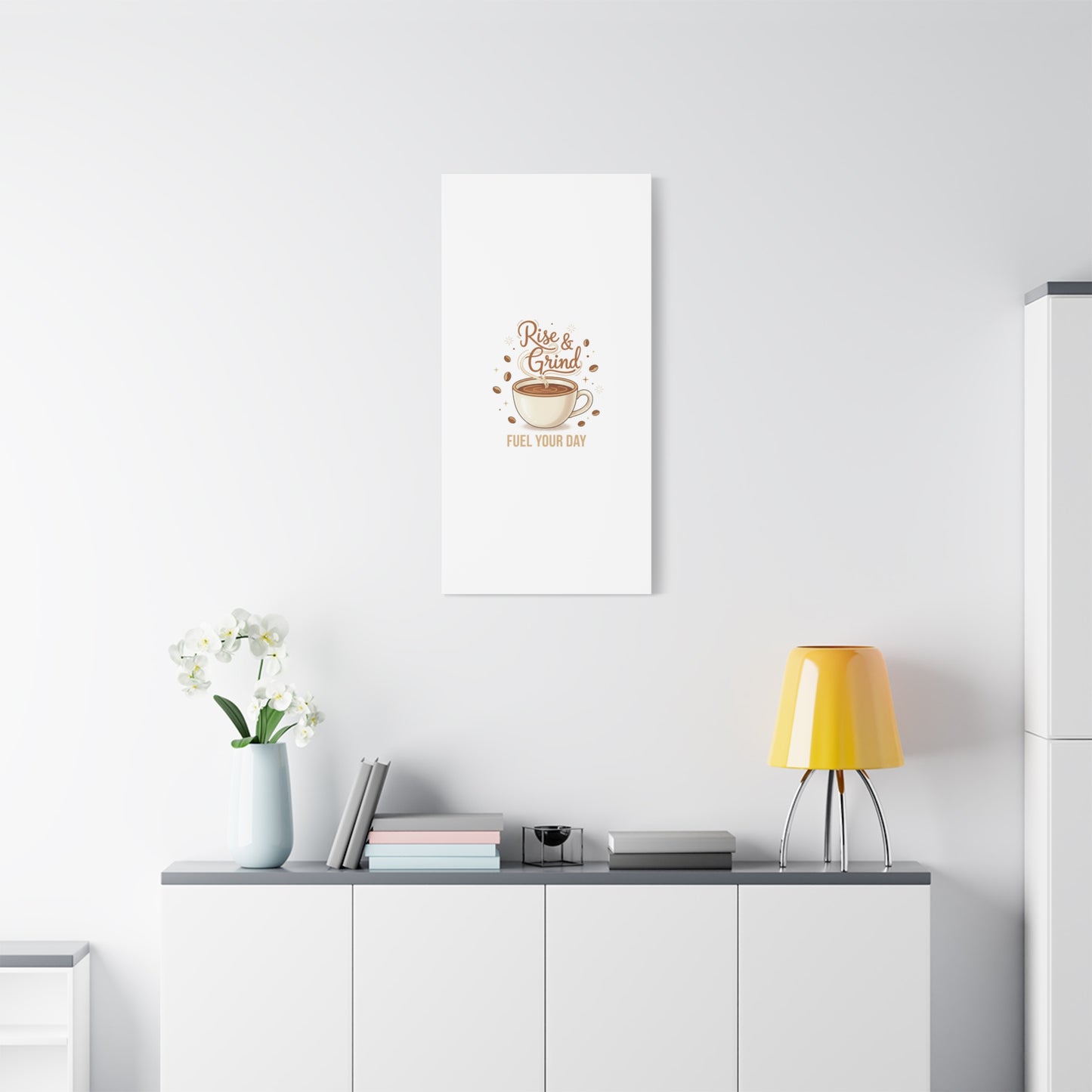 Rise & Grind Fuel Your Day Canvas, Coffee Caffeine Decor | Espresso Joke, Cafe Art
