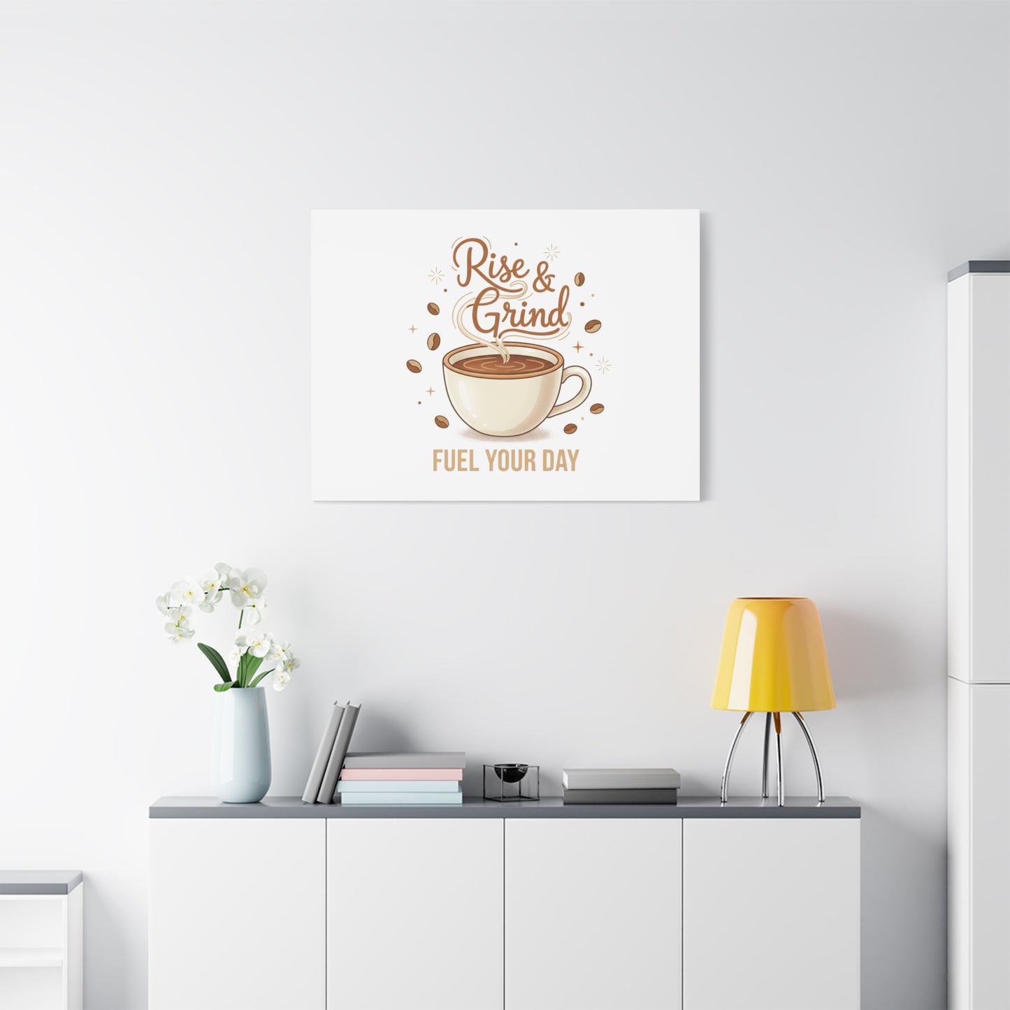 Rise & Grind Fuel Your Day Canvas, Coffee Caffeine Decor | Espresso Joke, Cafe Art