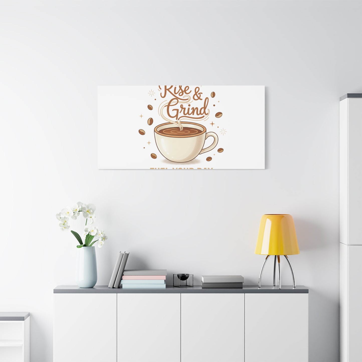 Rise & Grind Fuel Your Day Canvas, Coffee Caffeine Decor | Espresso Joke, Cafe Art