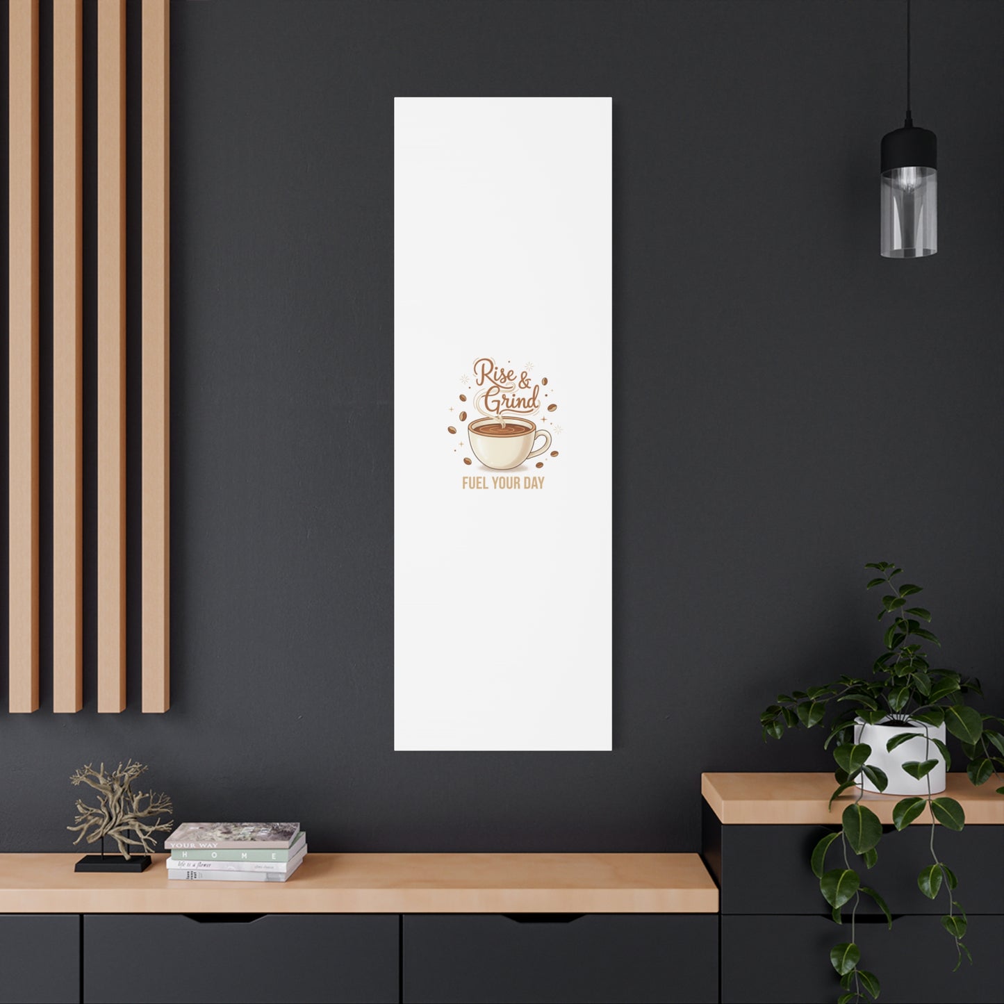 Rise & Grind Fuel Your Day Canvas, Coffee Caffeine Decor | Espresso Joke, Cafe Art