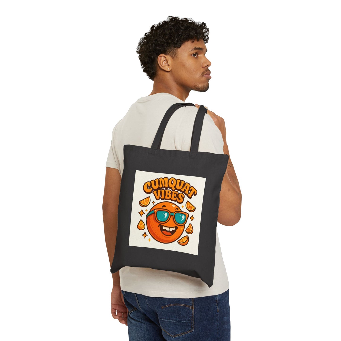Cotton Canvas Tote — "Cumquat Vibes" Sunny Citrus Tote Bag