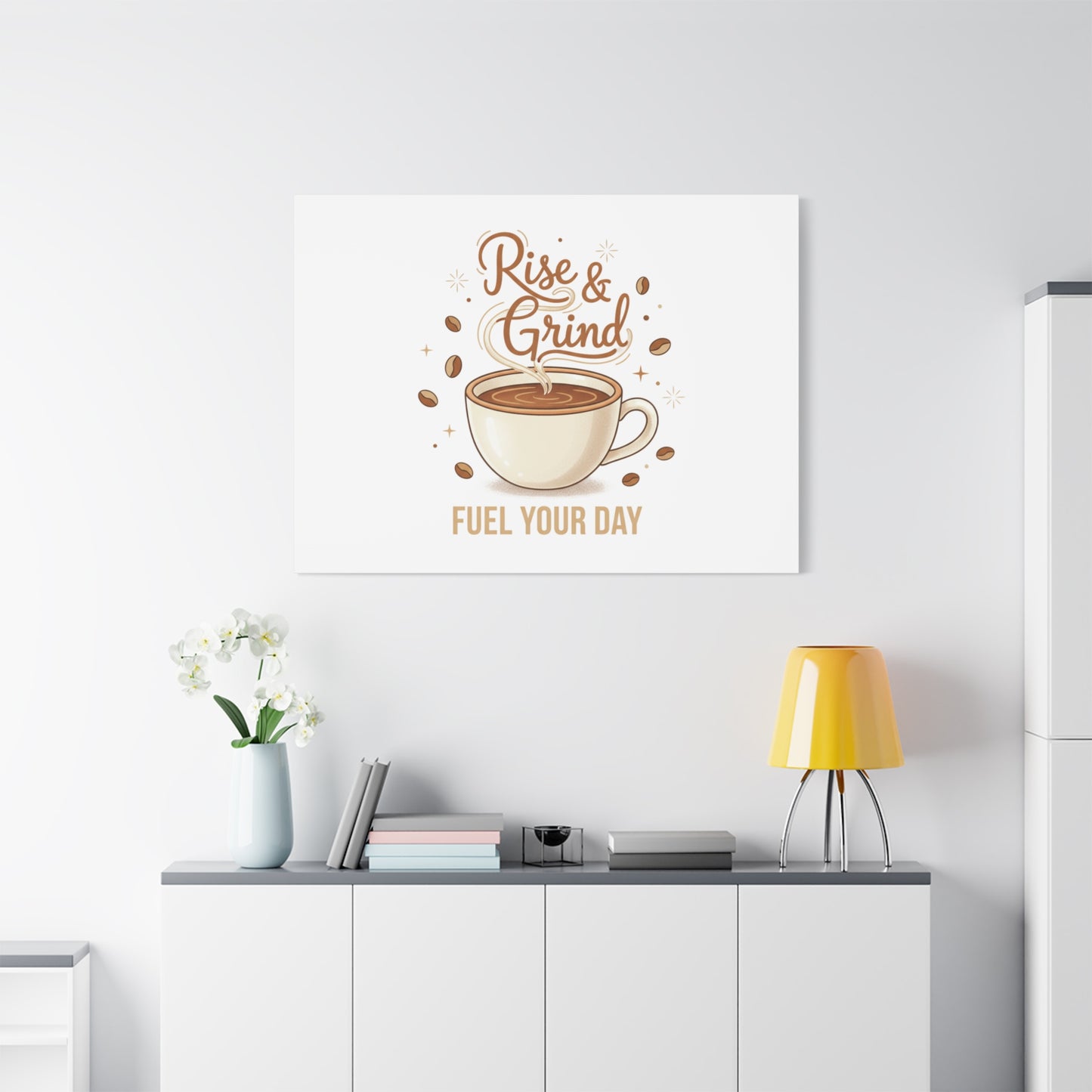 Rise & Grind Fuel Your Day Canvas, Coffee Caffeine Decor | Espresso Joke, Cafe Art