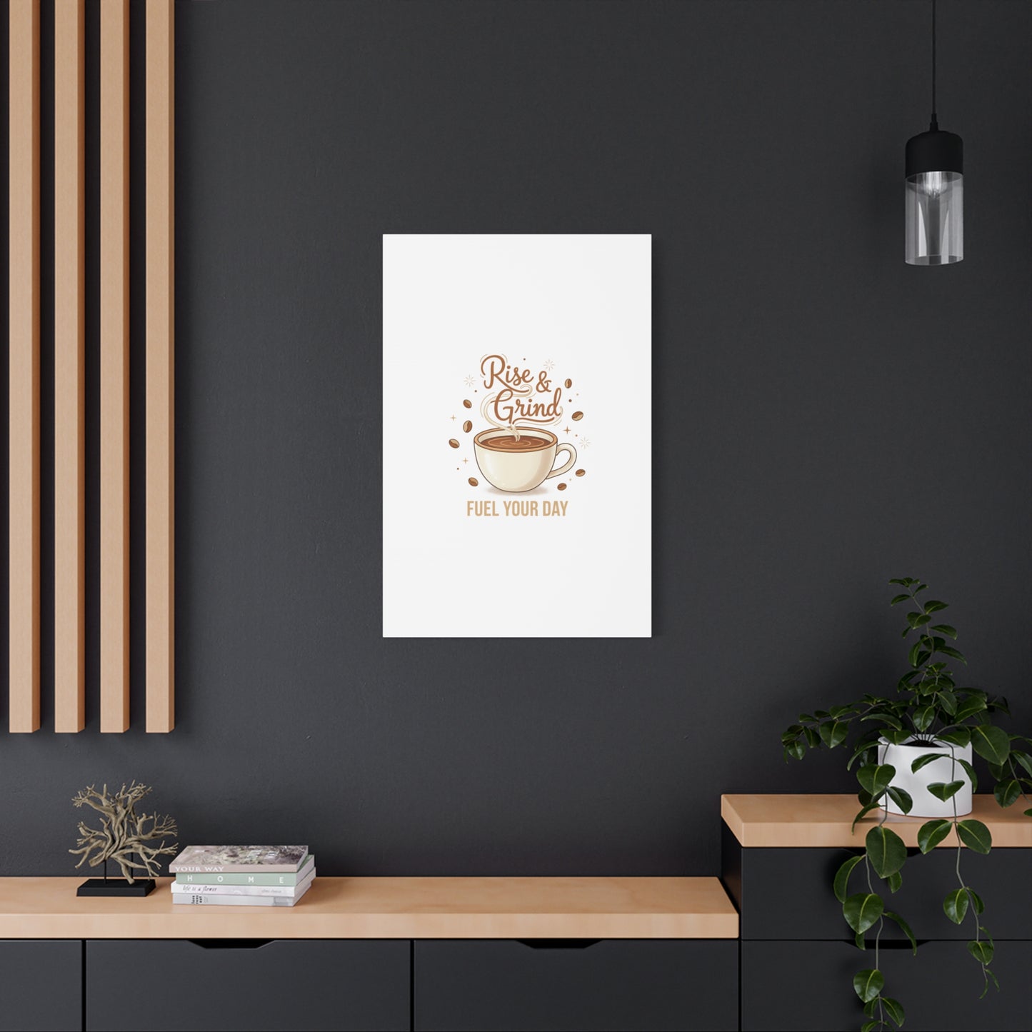 Rise & Grind Fuel Your Day Canvas, Coffee Caffeine Decor | Espresso Joke, Cafe Art